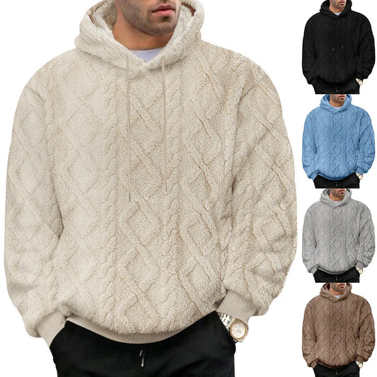 JUMPER leisure men's high street jacquard double-sided velvet hooded sports trend pullover sweater jacket