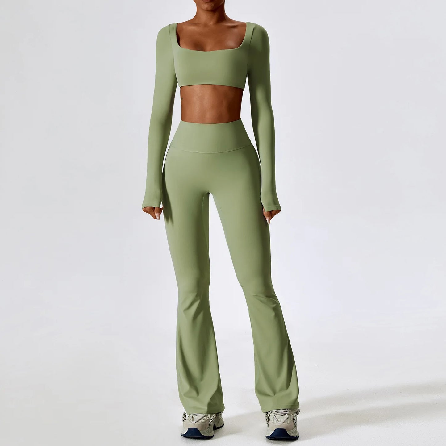 Legging Yoga Set 2PCS Seamless Women Sportswear Workout Clothes Athletic Wear Gym Legging Fitness Bra Crop Top Long Sleeve Sports Suits
