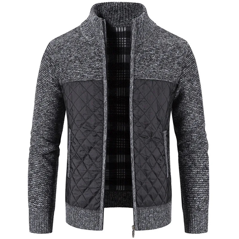 Men's Jacket Slim Fit Stand Collar Zipper Jacket Men Solid Thick Warm Jacket Men Sweater