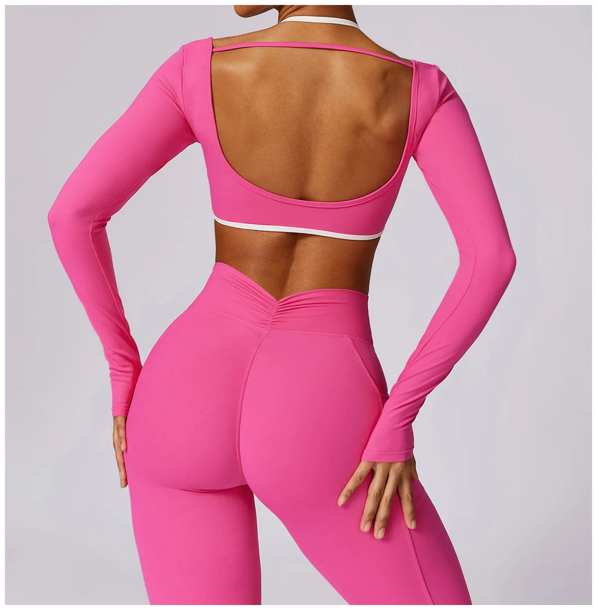 Legging Yoga Set 2PCS Women Sportswear Push Up Workout Clothes Athletic Wear Gym Legging Fitness Bra Crop Top Long Sleeve Sports Suits