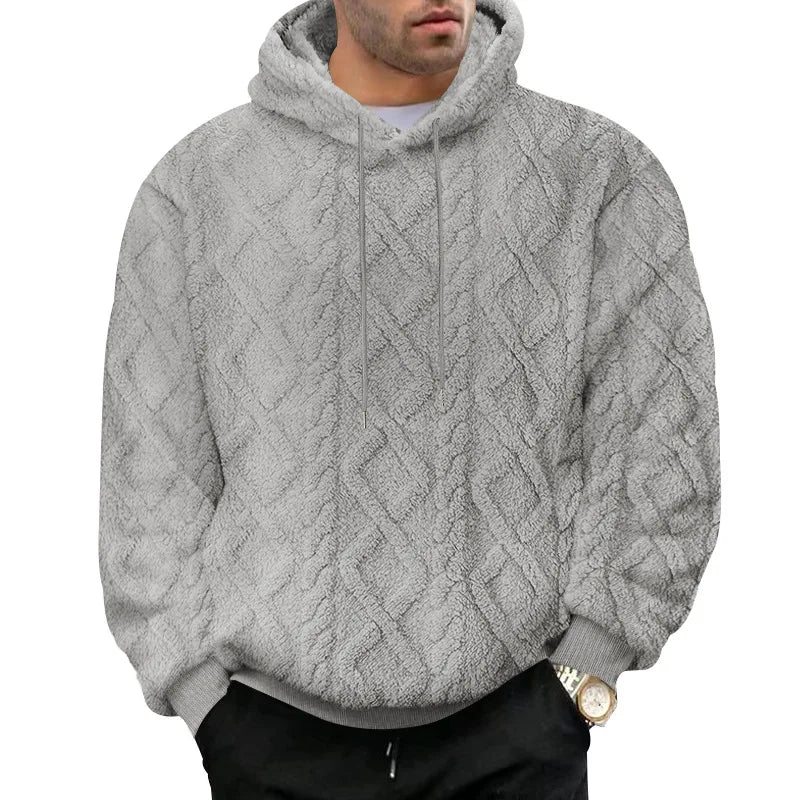 JUMPER leisure men's high street jacquard double-sided velvet hooded sports trend pullover sweater jacket