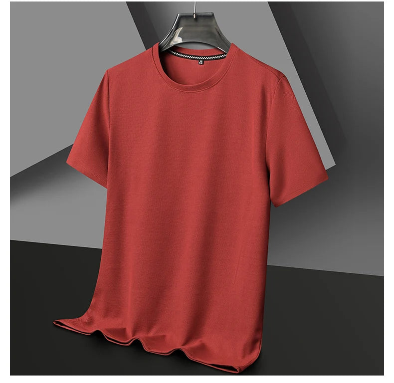 Men Short Sleeve Waffle round Neck Short Sleeve T-Shirt Comfortable Breathable Short-Sleeved Top for Casual Wear