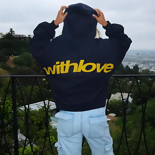 JUMPER Men's unisex loose hooded sweatshirt, soft and breathable cotton sweater with subtle letters, lazy style, casual streetwear