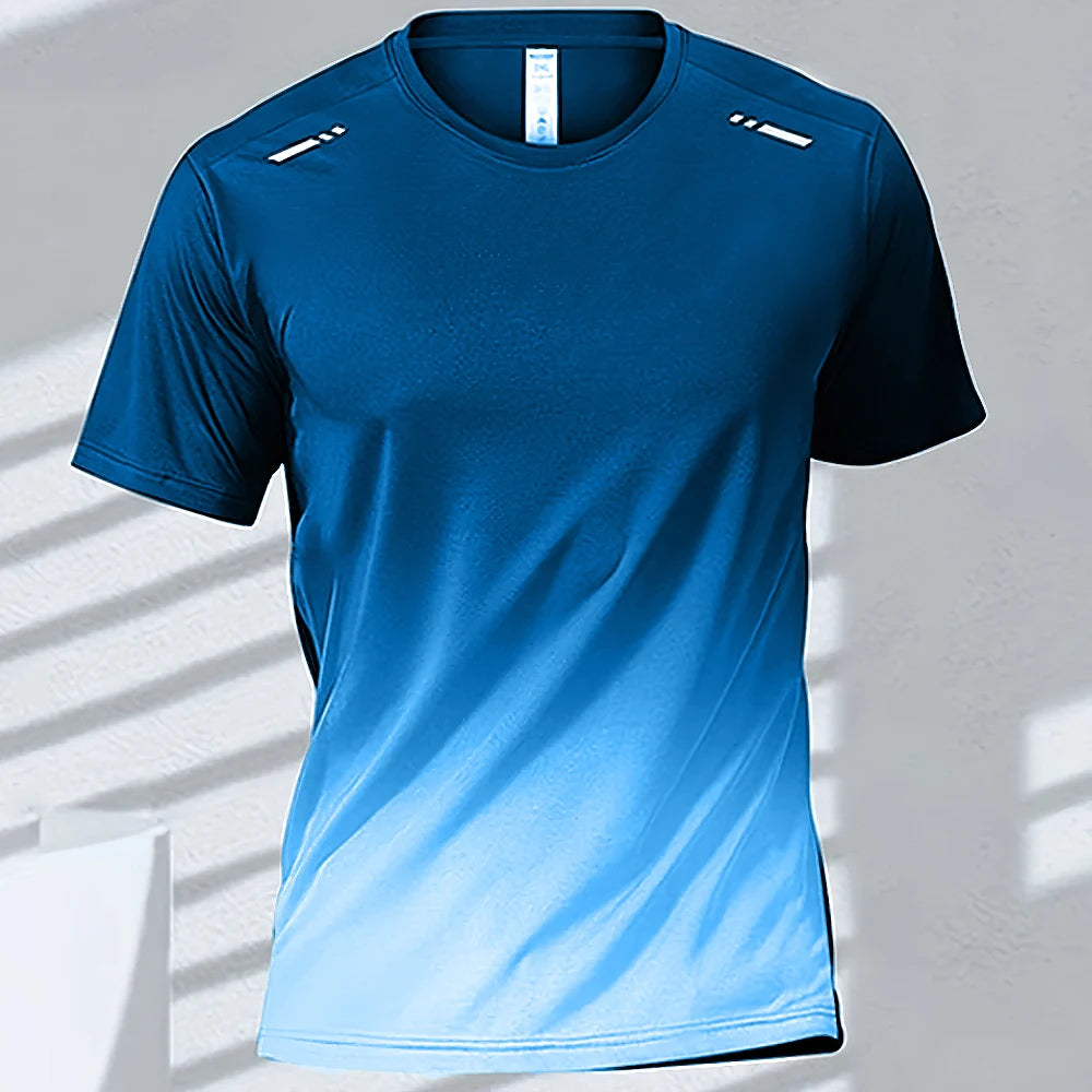 T-Shirts Sports Fitness Sportswear Quick-Drying Gradient Short Sleeve Tops Outdoor Basketball Training Running Men Clothes