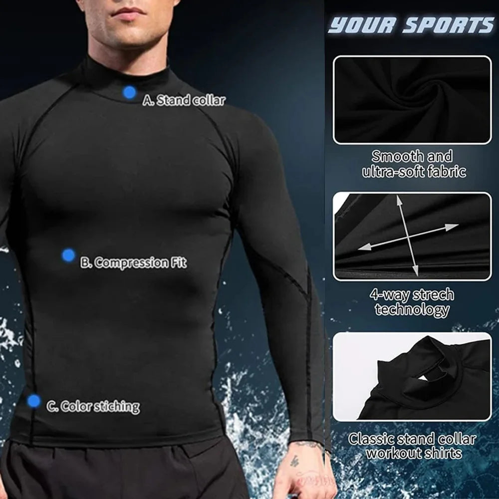 T-shirts Winter Man Compression Shirt Cycling Clothing Warmth Shirt Warm Bottoming Shirt Men Compression T-Shirt Gym Sportswear 2024 New