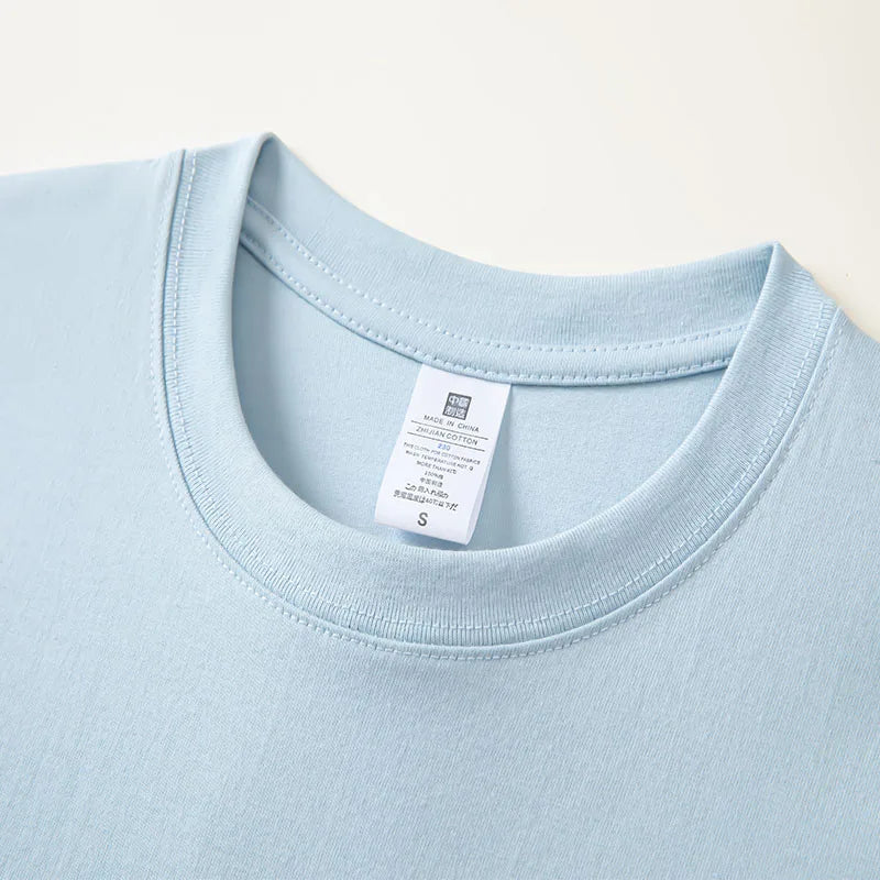 Men Short Sleeve   Oversized Thick Round Neck T-shirt Summer Short Sleeved T-shirt Pure Cotton Solid Color Top Casual Versatile T-shirt