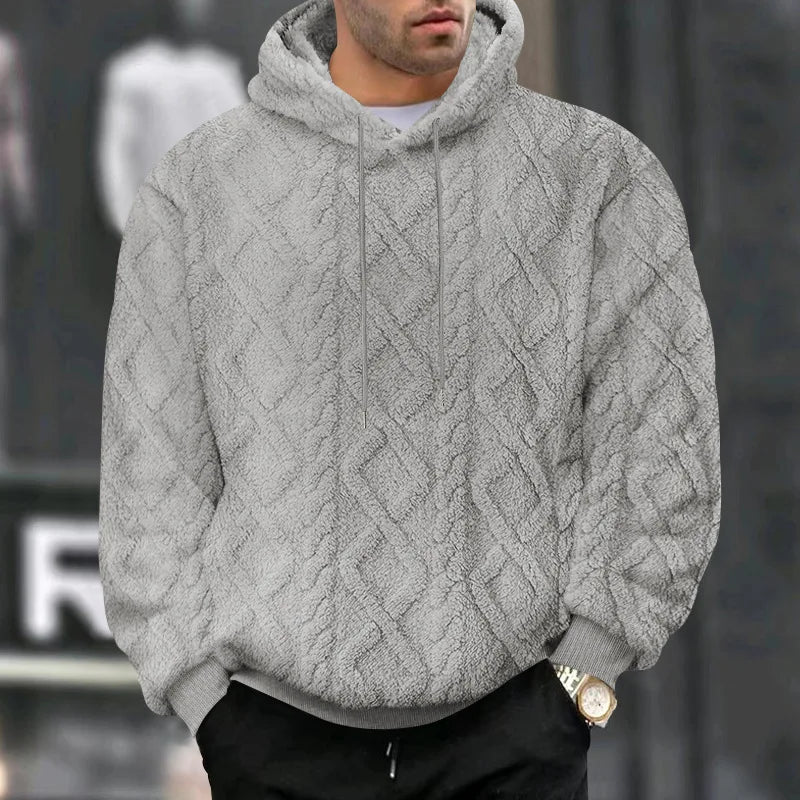 JUMPER  leisure men's high street jacquard double-sided velvet hooded sports trend pullover sweater jacket