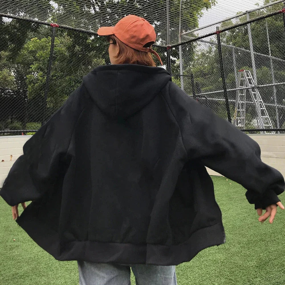 JUMPER High Street Hoodie Men Solid Color Zip Up Long Sleeve Loose Jacket Coats Casual Hooded Sweatshirt Y2K Fashion Outdoor Clothes