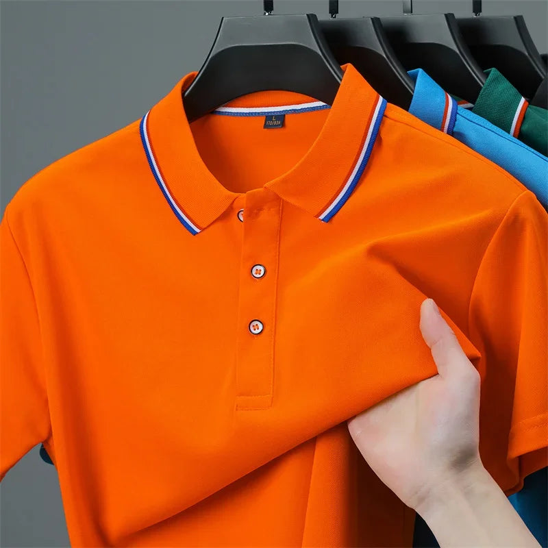 Polo New Men's Casual Solid Color Short Sleeved Polo Shirt Summer Fashionable and Comfortable Versatile Top