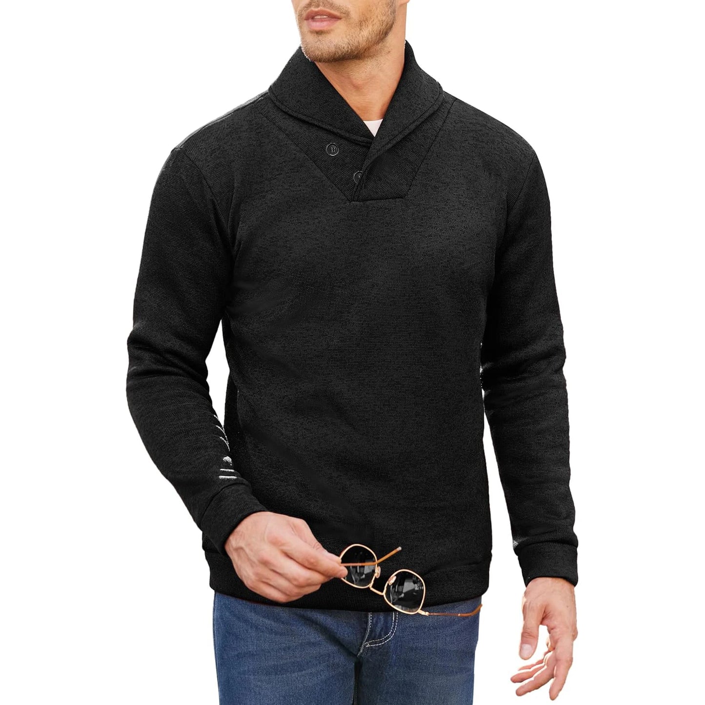 JUMPER Mens Long Sleeve Half Turtleneck Sweaters Button Neck Solid Color Winer Warm Sweatshirts Breathable Pullover Men