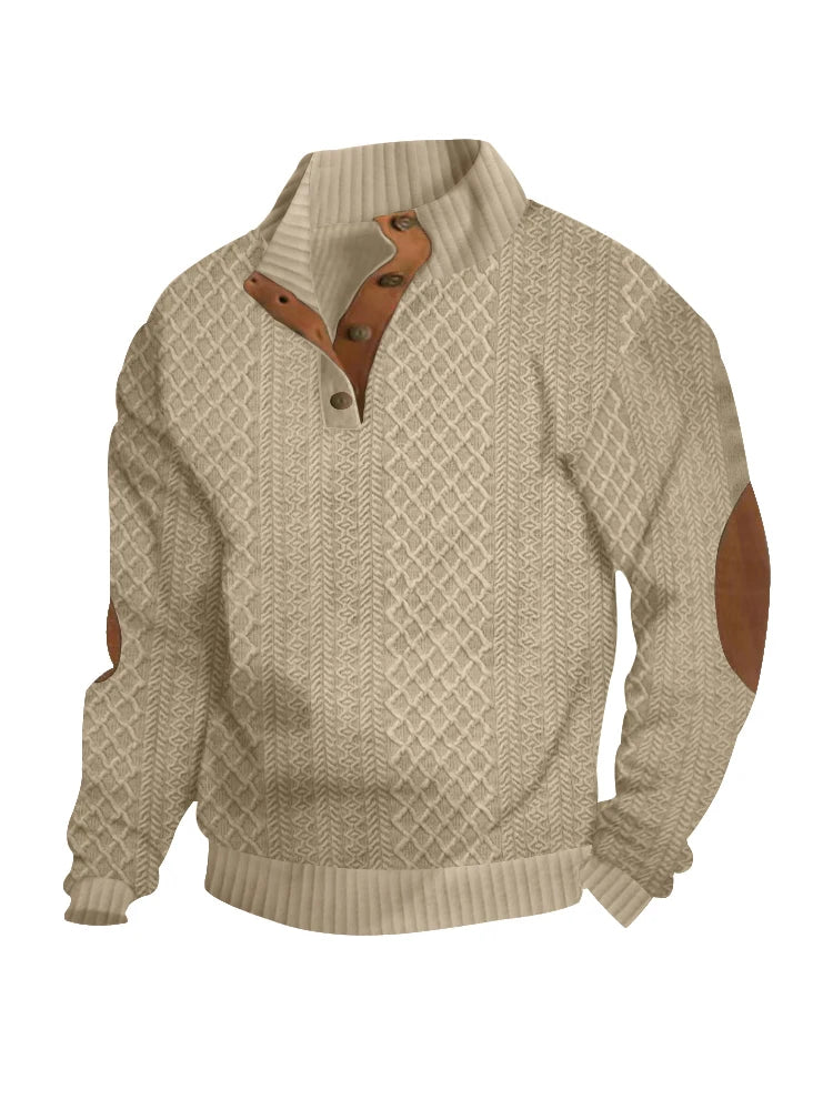 JUMPER bestselling euro code men's casual standing collar long-sleeved Jacquard knitted button-down sweater