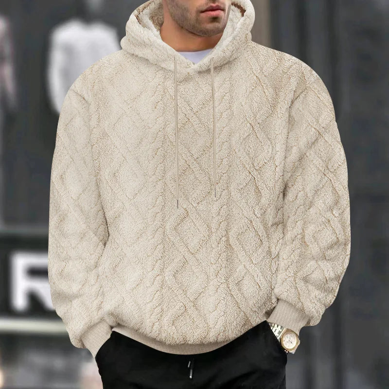JUMPER  leisure men's high street jacquard double-sided velvet hooded sports trend pullover sweater jacket
