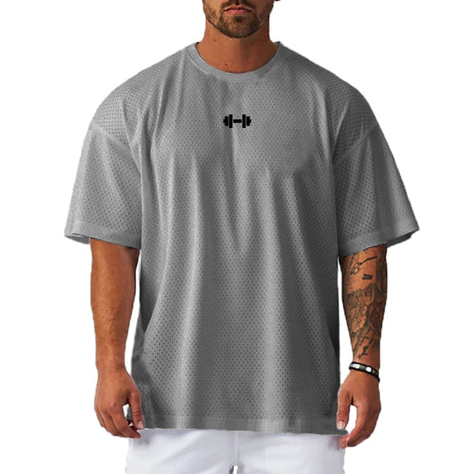 T-shirts Oversized Loose Short Sleeve Quick Dry Shirt Gym Bodybuilding Breathable Cool Mesh Clothing Mens Fitness Workout Muscle T-shirts