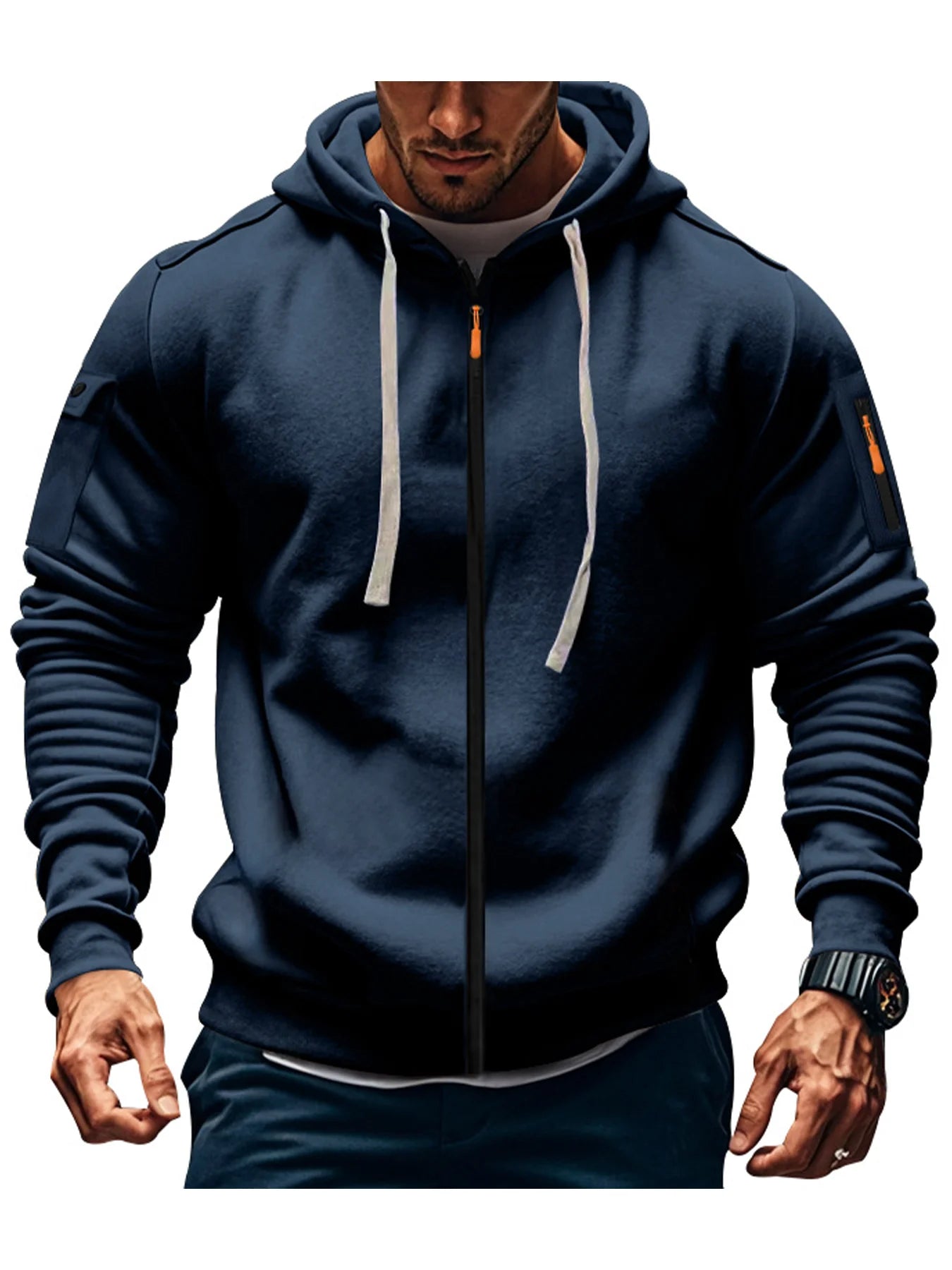 JUMPER New Men hooded sweater casual sports jumper vintage Harajuku long sleeve zipper multi-pocket casual loose coat Street S-3XL