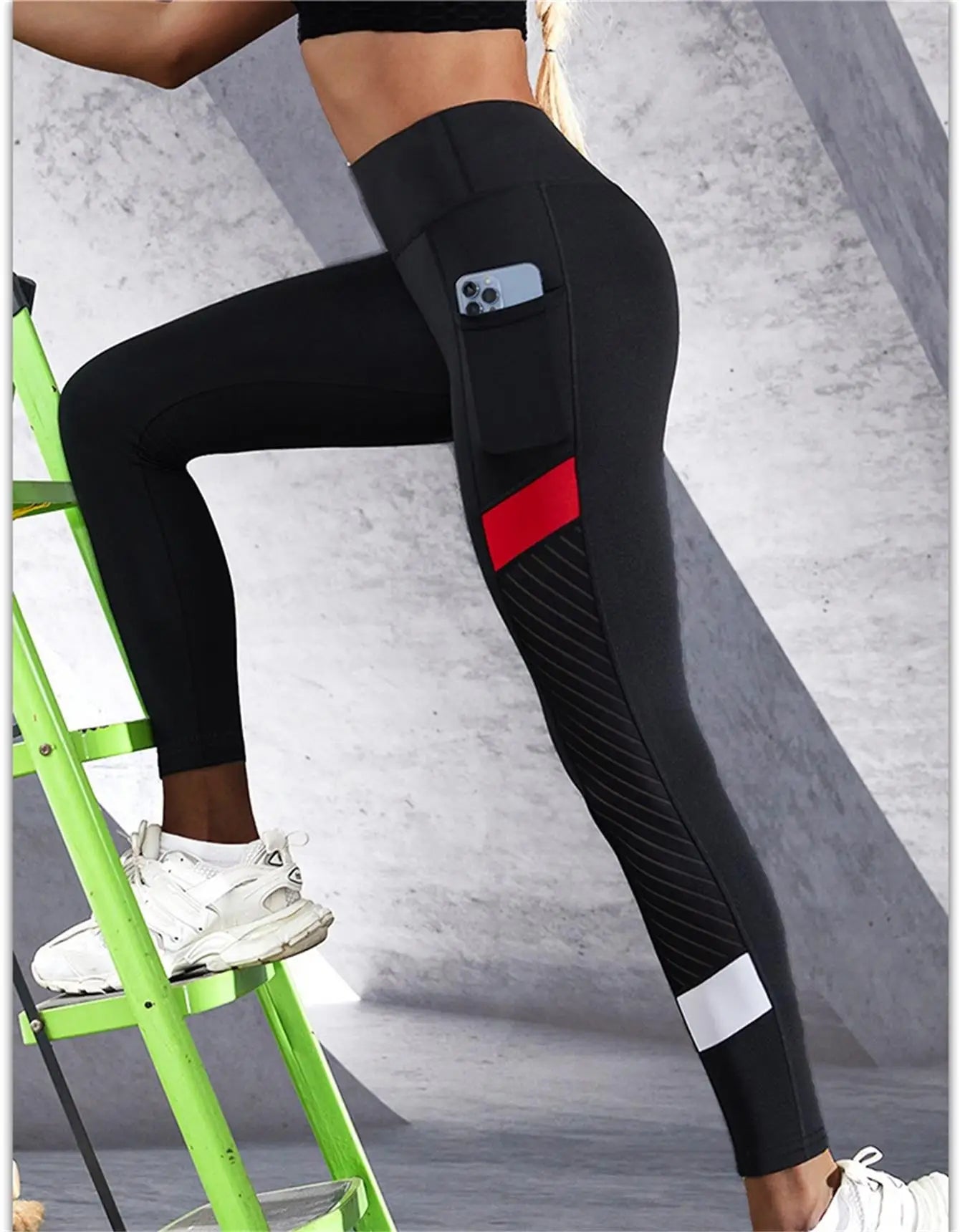 Leggings Colorblocked Mesh High Waist Yoga Pants with Side Pockets Leggings for Women Tummy Control Workout Shaping Leggings
