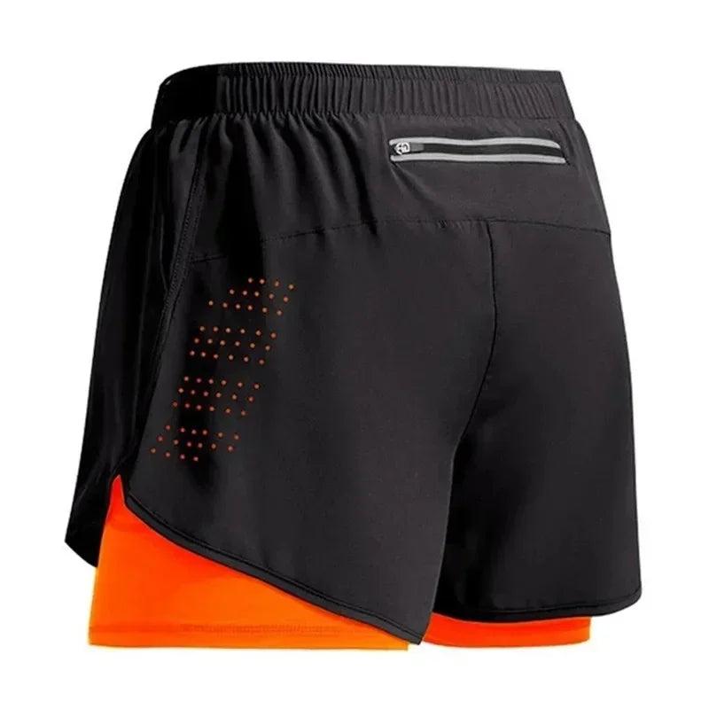 Shorts 2 In 1 Fitness Training Gym Sports Short Pants Quick Dry Built-in Pocket Double-deck Beach Bottom Summer Shorts Men