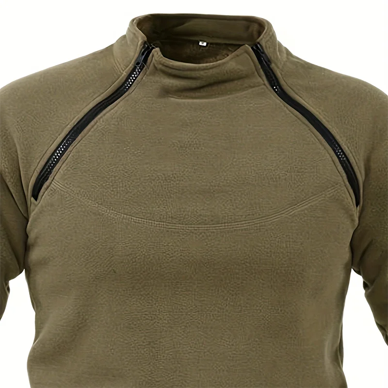 JUMPER Mens Tactical Pullover Casual Military Sweatshirt Fleece Jacket Standing Collar Pullover Solid Color Sweater Windproof Clothes