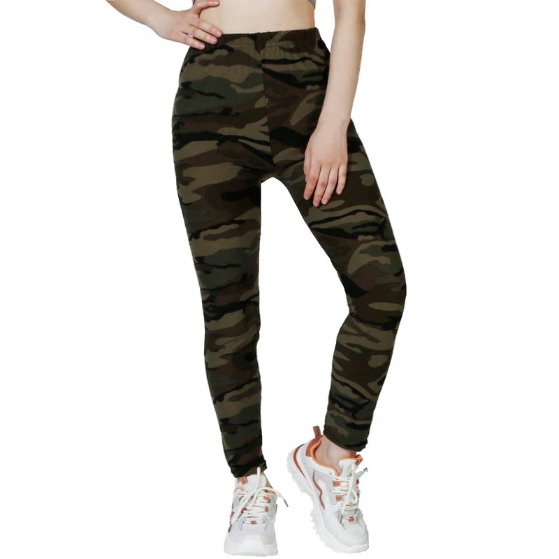 Leggings Camouflage Gray Green Tight Casual High Stretch Women's Leggings, Sporty And Sexy Fitness Retro Nine Point Pencil Pants