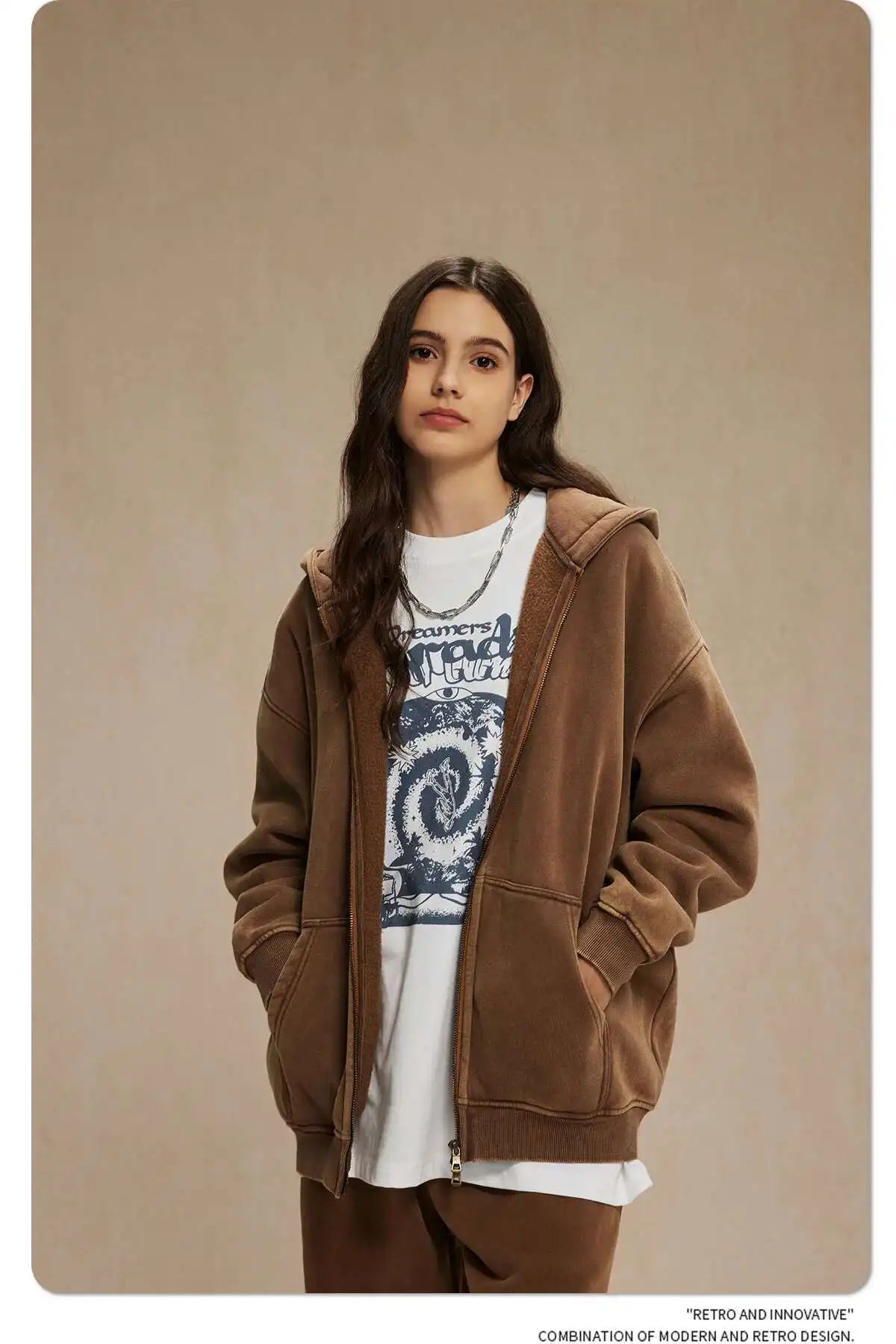 JUMPER Men's Wear Wax Printing Vintage Male Hoodies Oversized Loose Zipper Water Washed Plush Sweatshirt Trendy New 9C9349