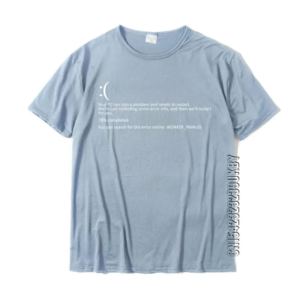 Men Short Sleeve Funny Blue Screen Of Death BSOD Crash Nerd Computer Costume Top T-Shirts Camisa New Coming Men T Shirt Camisa Cotton