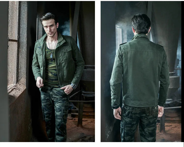 JUMPER High-quality men's military jacket 2023 new multi-pocket collar embroidered sleeve pilot tooling plus size cotton jacket men