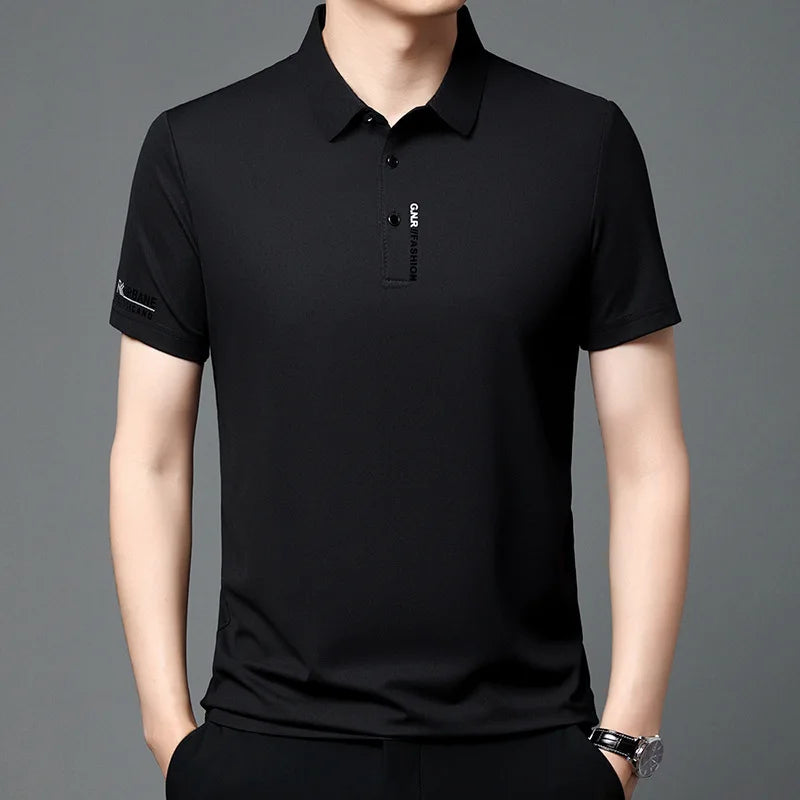 Polo Men's Short Sleeve Solid Color Polo Shirt Breathable Comfortable Elastic Top New Arrivals Casual Business Style