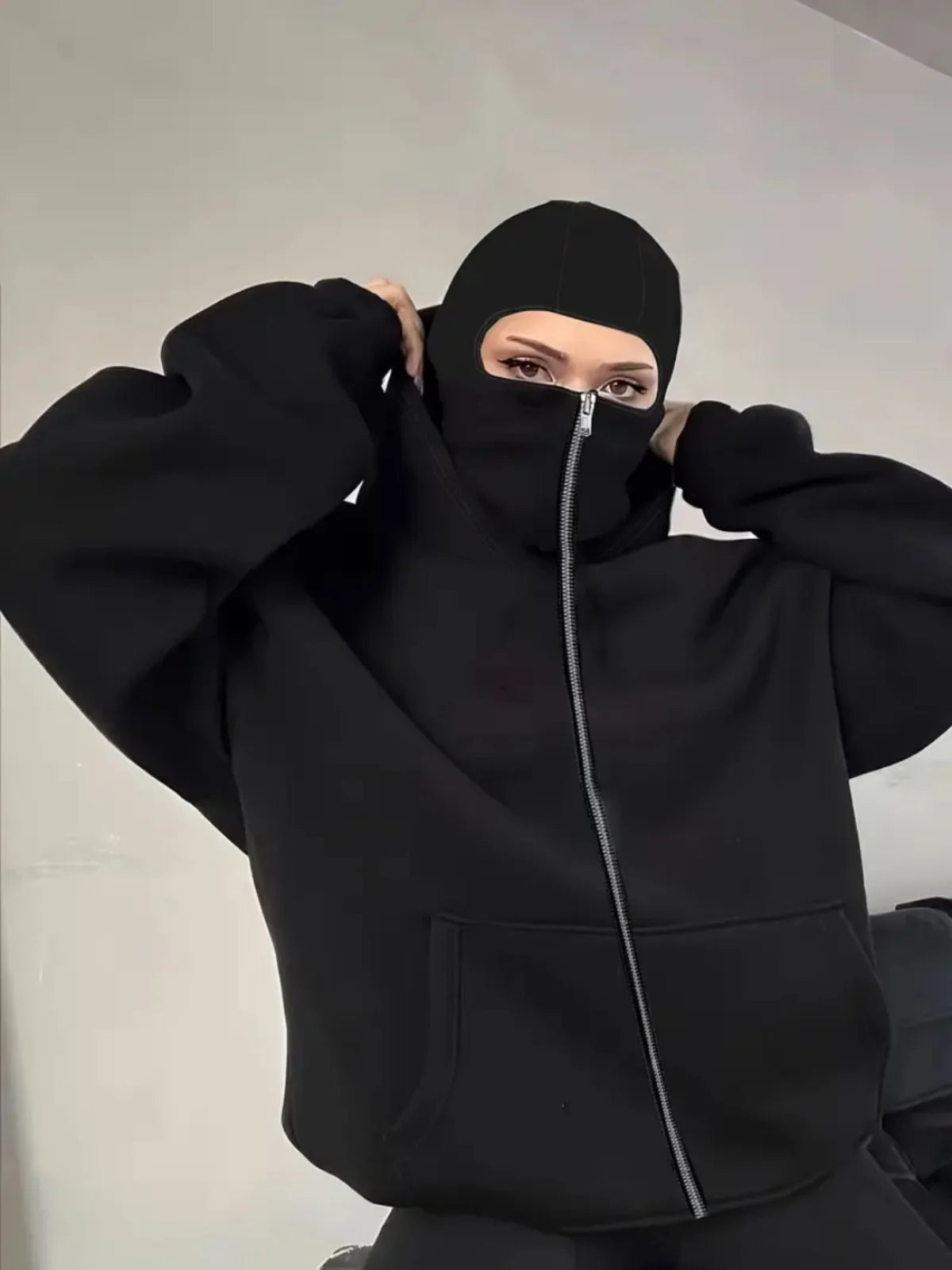JUMPER Men's Ninja Hooded Loose Y2K Sport Shirt, Street Loose Casual Masked Sweatshirt Windproof Double Hoodie
