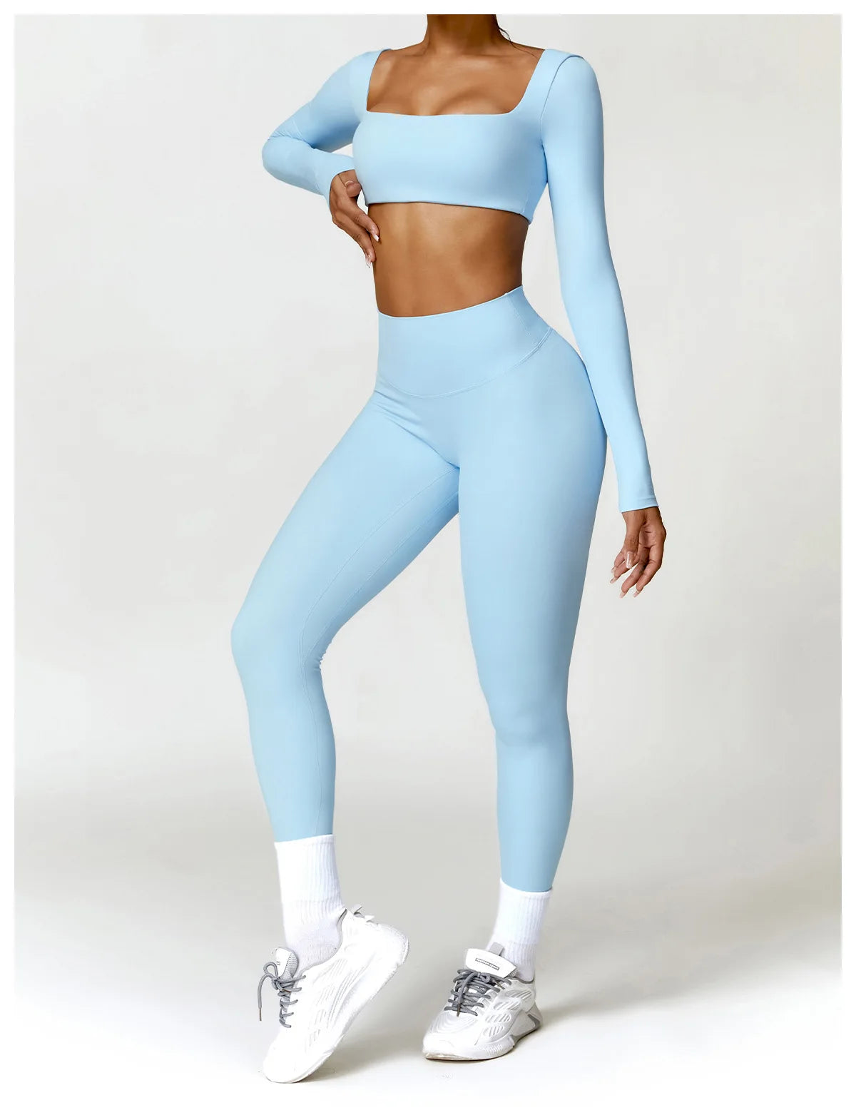 Legging Women Tracksuit Yoga Set 2PCS Sportswear Workout Clothes Athletic Wear Gym Legging Fitness Bra Crop Top Long Sleeve Sports Suits