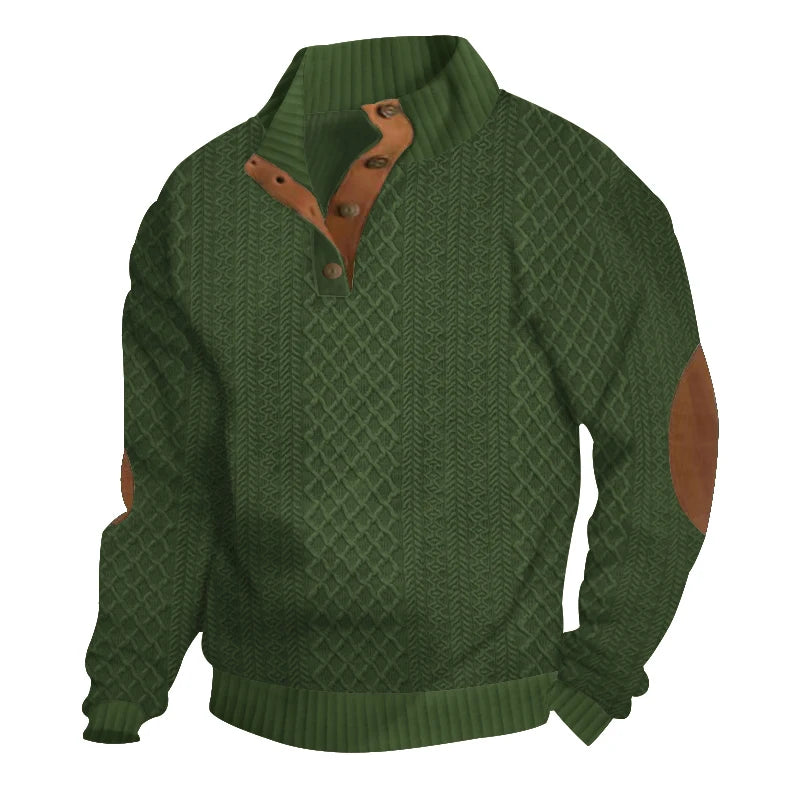 JUMPER bestselling euro code men's casual standing collar long-sleeved Jacquard knitted button-down sweater