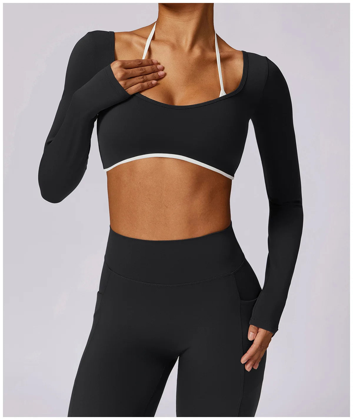 Legging Yoga Set 2PCS Women Sportswear Push Up Workout Clothes Athletic Wear Gym Legging Fitness Bra Crop Top Long Sleeve Sports Suits