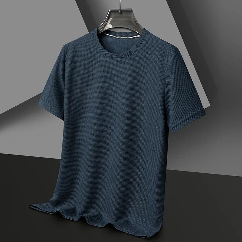 Men Short Sleeve New Summer Waffle Round Neck Short Sleeved T-shirt for Men's Short Sleeved Top