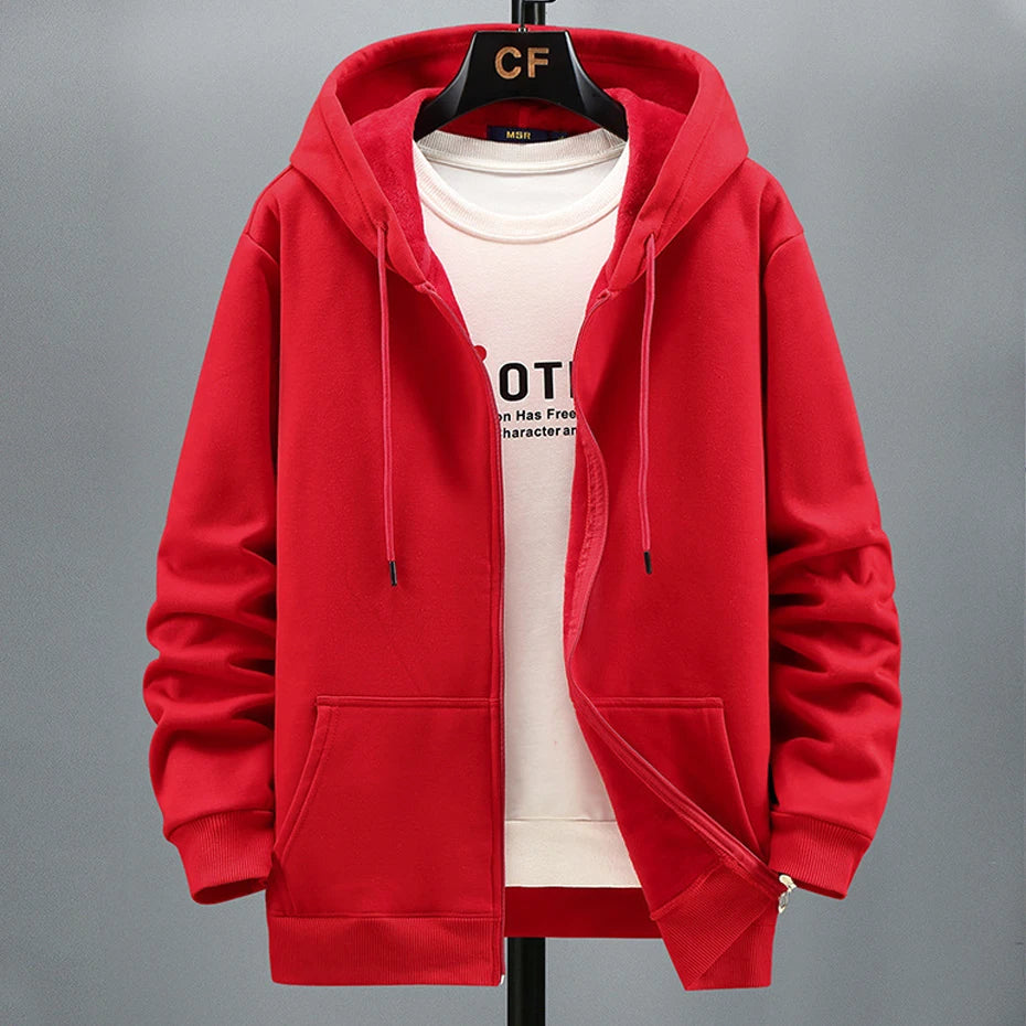 JUMPER Big Size Hoodie Men Autumn Winter Fleece Hoodies Solid Color Jacket Zip Up Hoodies 12XL Blue Black Red Grey