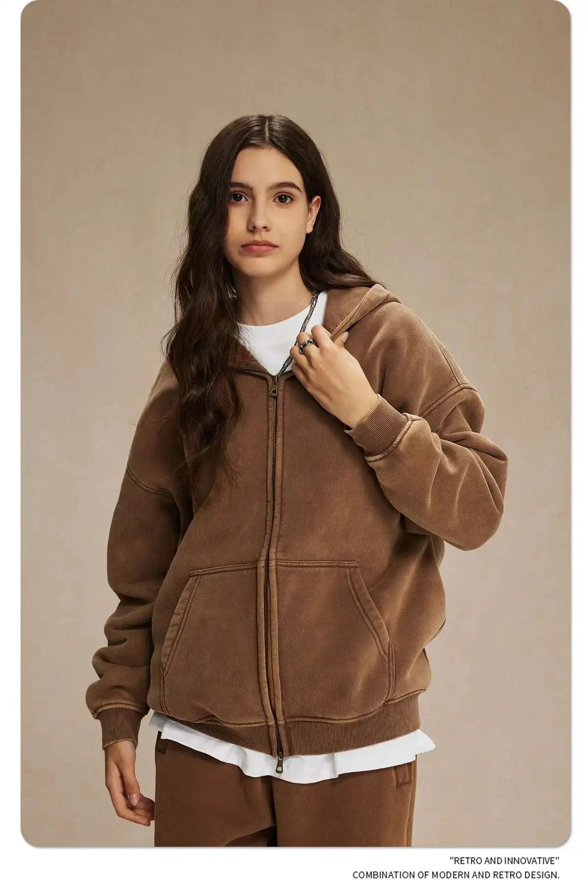 JUMPER Men's Wear Wax Printing Vintage Male Hoodies Oversized Loose Zipper Water Washed Plush Sweatshirt Trendy New 9C9349