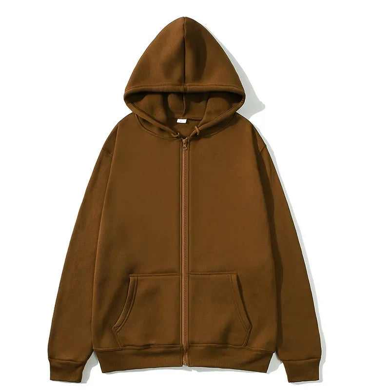 JUMPER New Trendy Sweatshirt Coat Front Pockets Warm Zipper Lamb Wool Jacket Men and Woman Autumn Winter Pure Color Cardigan Hoodie
