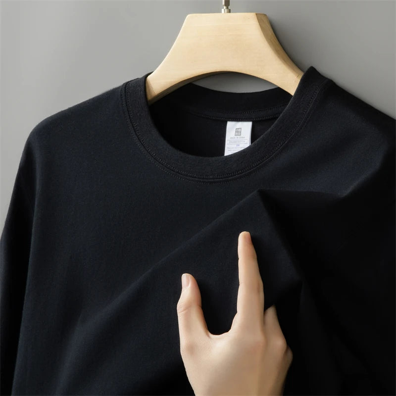 Men Short Sleeve   Oversized Thick Round Neck T-shirt Summer Short Sleeved T-shirt Pure Cotton Solid Color Top Casual Versatile T-shirt