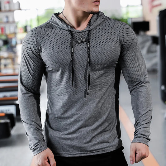 T-shirts Mens Fitness Tracksuit Running Sport Hoodie Gym Joggers Hooded Outdoor Workout Shirts Tops Clothing Muscle Training Sweatshirt