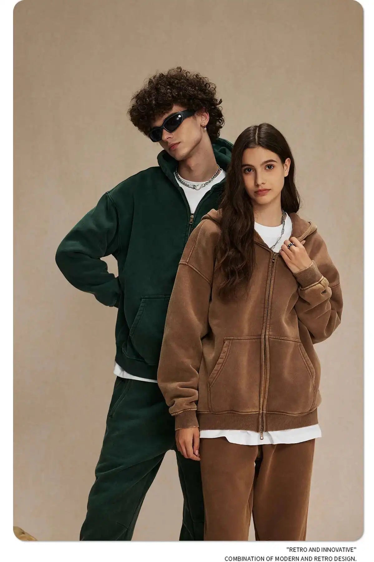 JUMPER Men's Wear Wax Printing Vintage Male Hoodies Oversized Loose Zipper Water Washed Plush Sweatshirt Trendy New 9C9349