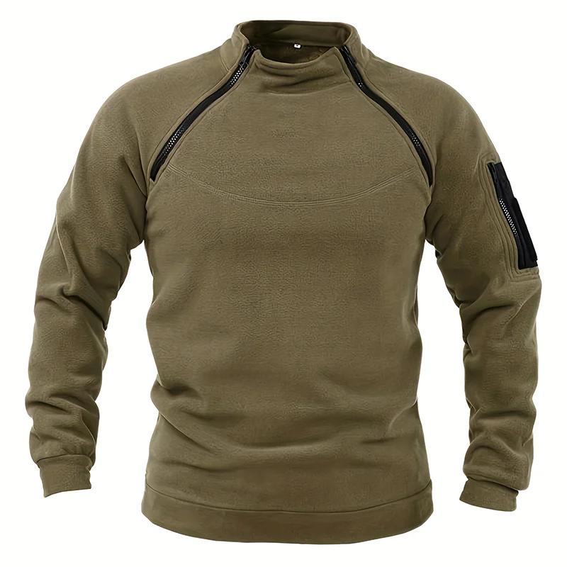 JUMPER Casual Military Sweatshirt Fleece Jacket Standing Collar Pullover Solid Color Sweater Windproof Clothes