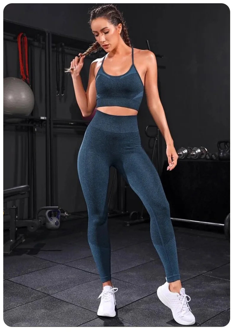 Legging 2 Pieces Women's Tracksuit Seamless Yoga Set Workout Sportswear Gym Clothing High Waist Leggings Fitness Sports Suits