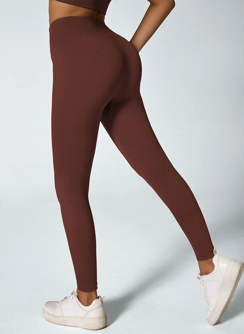 Leggings Women's seamless knitted thread yoga pants high waisted sports leggings hip lifting running training slimming and fashionable
