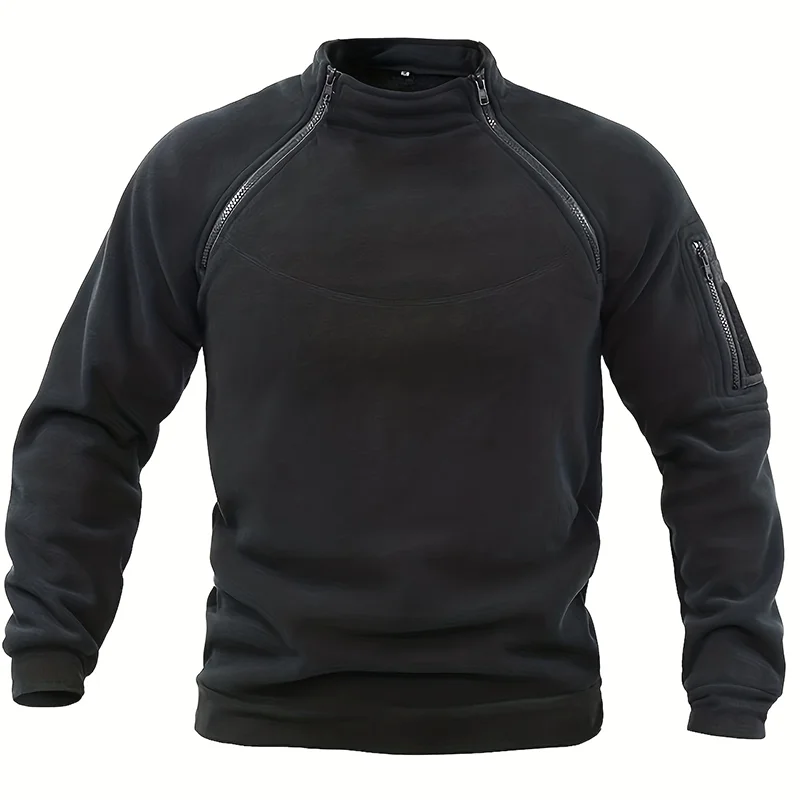 JUMPER Casual Military Sweatshirt Fleece Jacket Standing Collar Pullover Solid Color Sweater Windproof Clothes