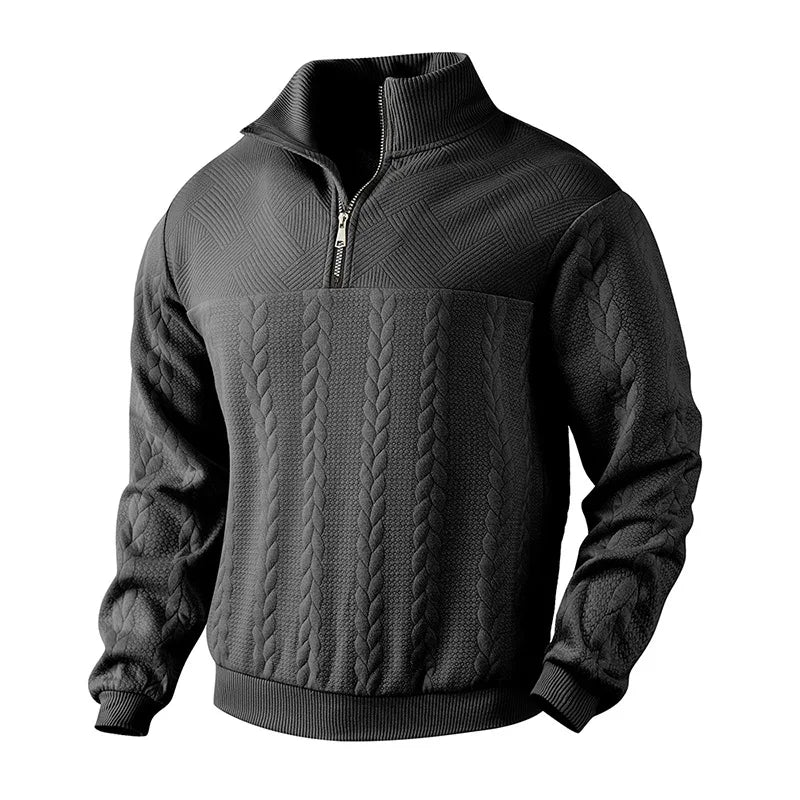 JUMPER  Casual stand-up collar zipper pullover loose knitted jacquard autumn and winter long-sleeved sweater men's top