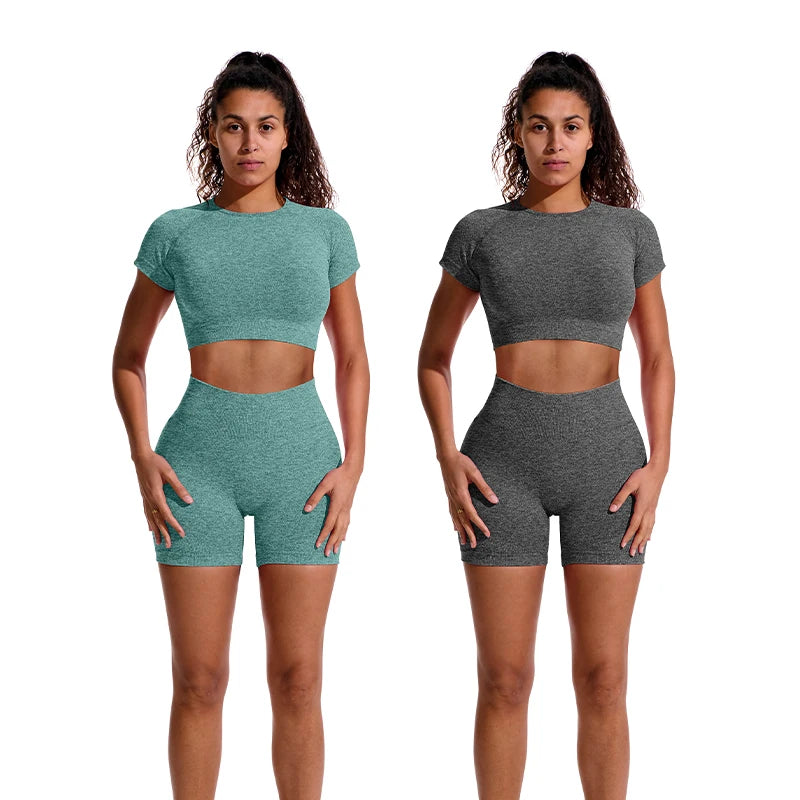 Legging 2PCS Women's Sports Yoga Set Seamless Ribbed Knitted Fitness Sportswear