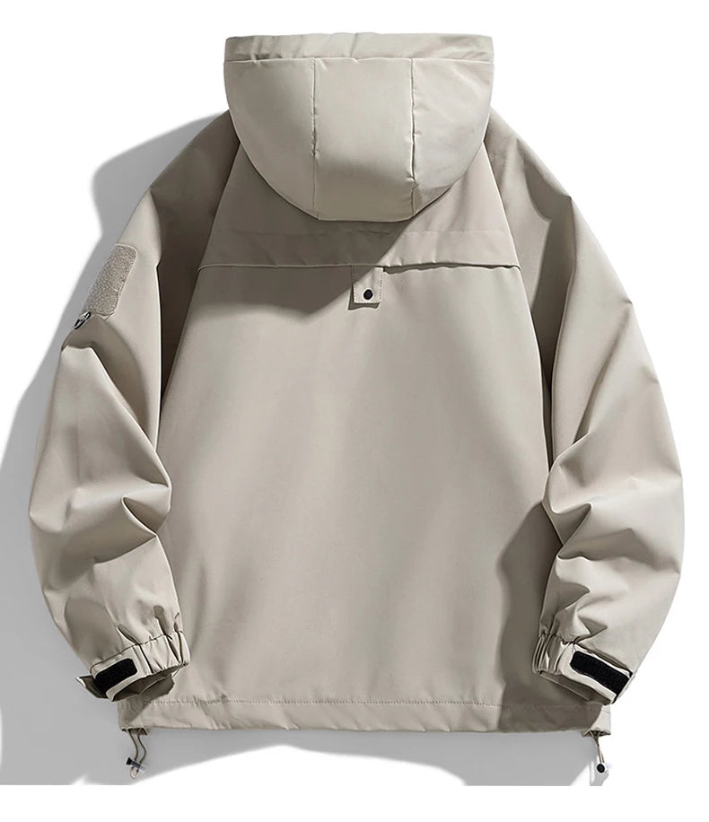 JUMPER Windbreakers Men Hooded Jacket Zipper Coat Cargo Waterproof Black Bomber Camping Loose Thin Softshell Hooded Hiking Jacket
