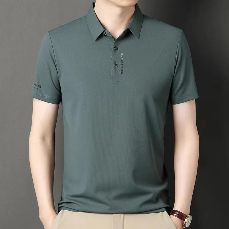 Polo Men's Short Sleeve Solid Color Polo Shirt Breathable Comfortable Elastic Top New Arrivals Casual Business Style