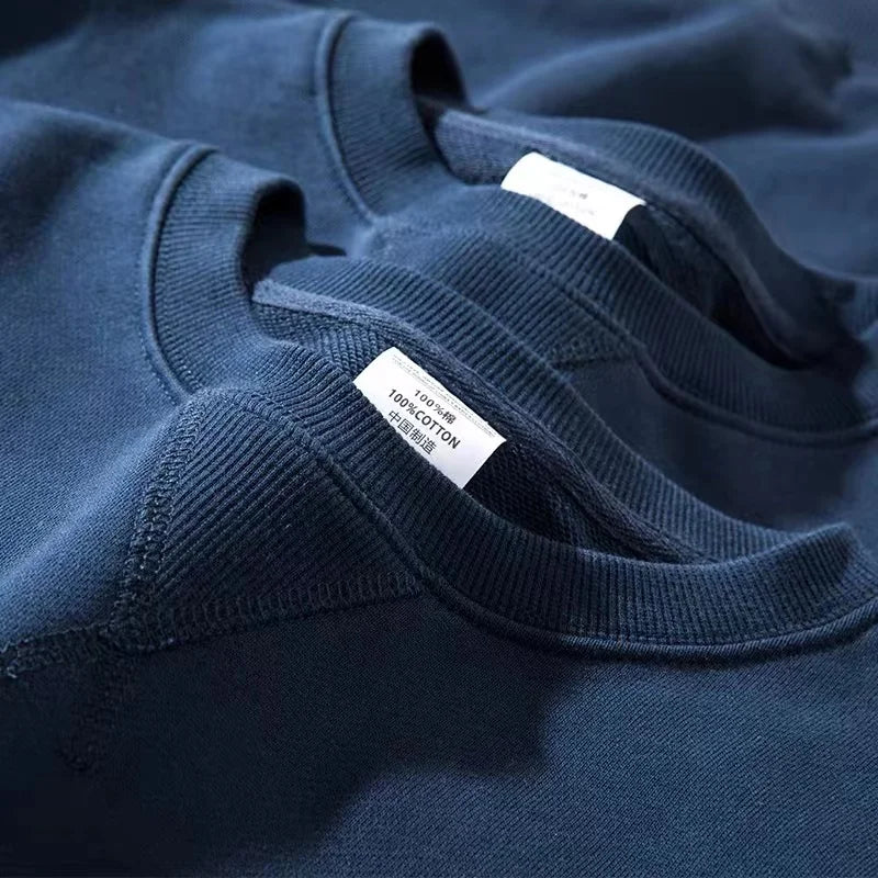 JUMPER Tight Match Heavy Inverted Triangle Loose Versatile Solid Cotton Vintage Autum Winter Long Sleeve Round Neck Sweater