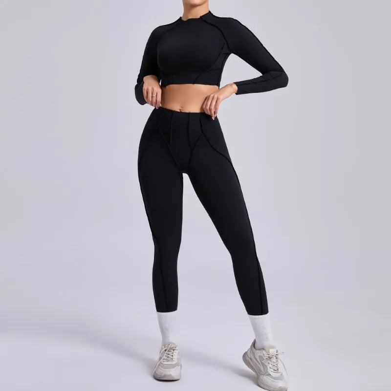 Legging Seamless Yoga Sets Sports Fitness Hip-lifting High Waist Skinny Long-sleeved Suit Running Workout Gym Leggings Sets for Women