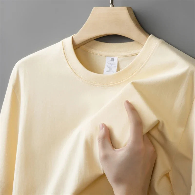 Men Short Sleeve   Oversized Thick Round Neck T-shirt Summer Short Sleeved T-shirt Pure Cotton Solid Color Top Casual Versatile T-shirt