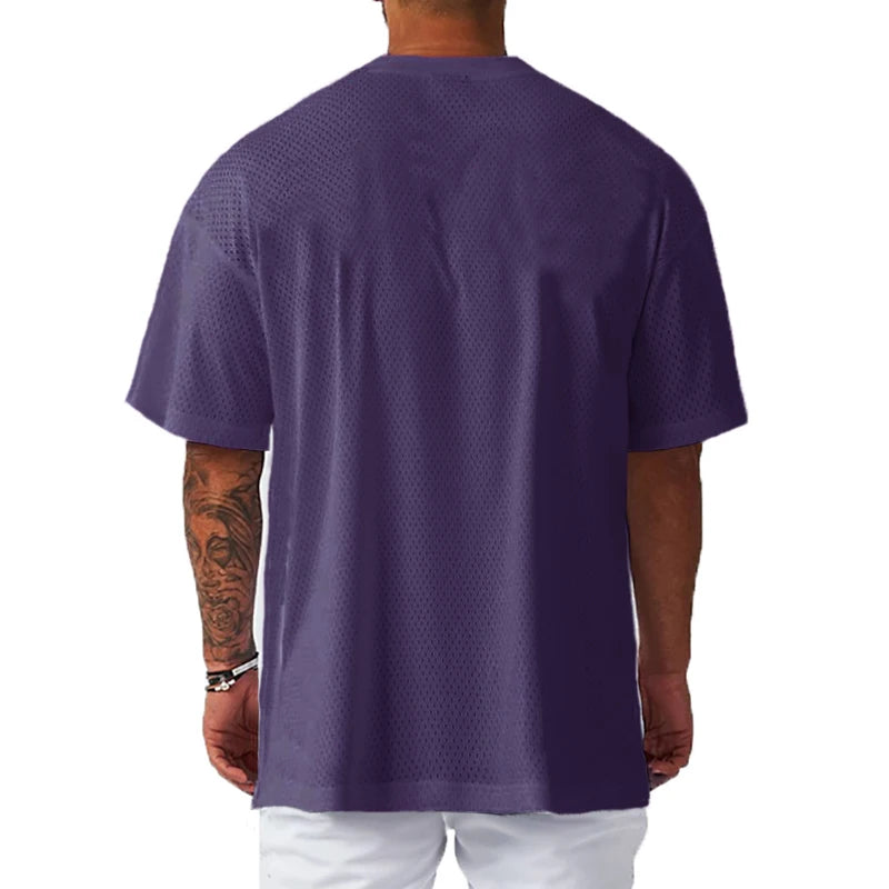 T-shirts Oversized Loose Short Sleeve Quick Dry Shirt Gym Bodybuilding Breathable Cool Mesh Clothing Mens Fitness Workout Muscle T-shirts