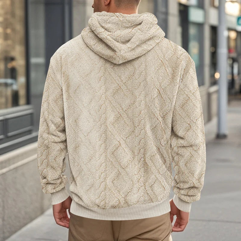 JUMPER leisure men's high street jacquard double-sided velvet hooded sports trend pullover sweater jacket